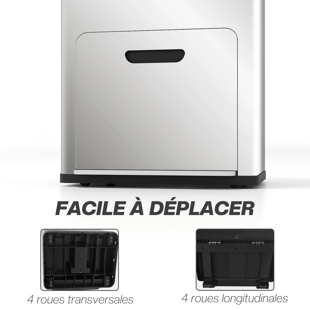 Cestino rettangolare a pedale 3 scomparti chiusura morbida acciaio inox ¨C zephmum ¨C 45.7x35.8x76 cm argento