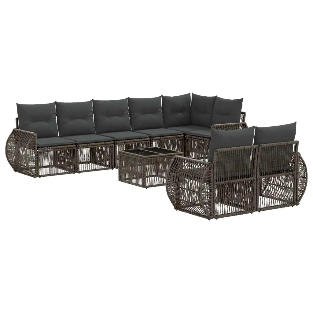 Set Divano da Giardino 9 pcs Grigio e Grigio Scuro polyrattan