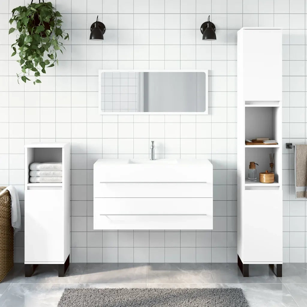 Mobile da Bagno con Specchio-Armadietto a Specchio da Bagno Bianco in Legno Multistrato 695754