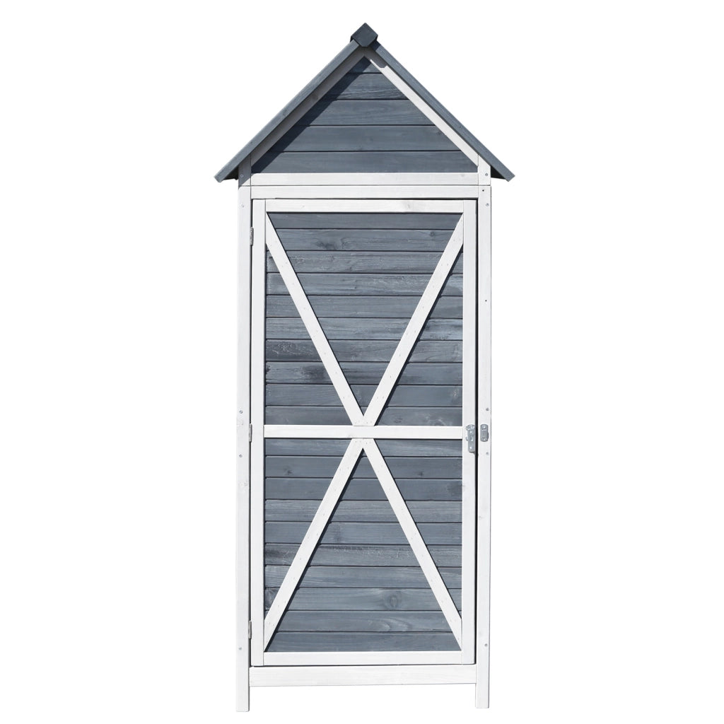Armadio da giardino in legno grigio 77x53x179 cm Con porta a battente e tetto isolato con bitume
