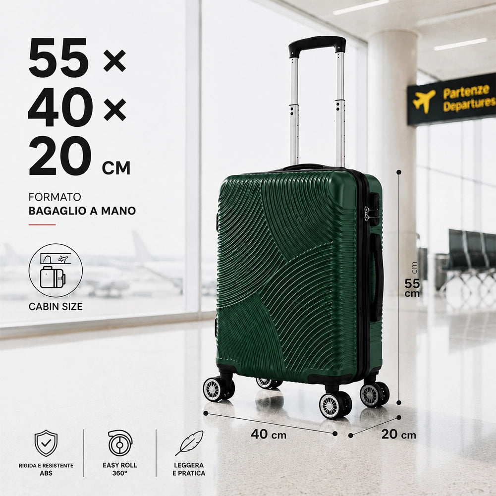 Valigia Bagaglio a Mano 55x40x20 cm Verde Trolley Ortega Adatto Ryanair Easyjet