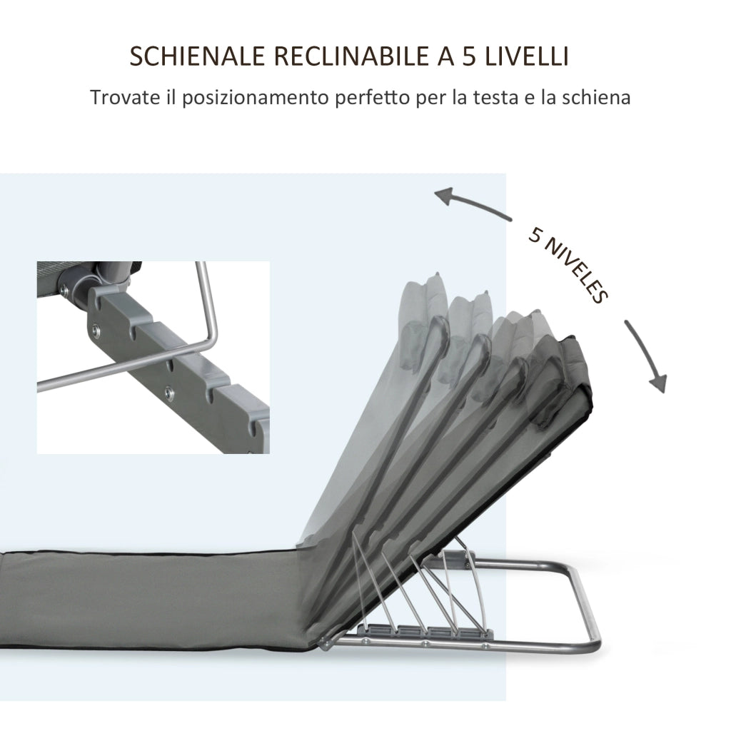 Set 2 Lettini Spiaggia Pieghevoli con Schienale Regolabile e Borsa ¨C zephmum ¨C Grigio