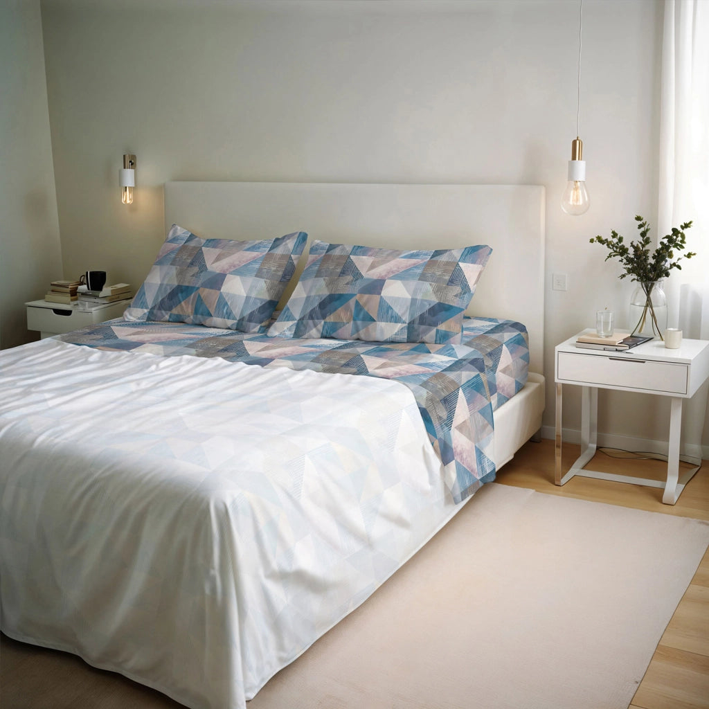 Set Lenzuola Matrimoniale con Stampa Sopra Sotto e Federe Linea River Sepik Blue