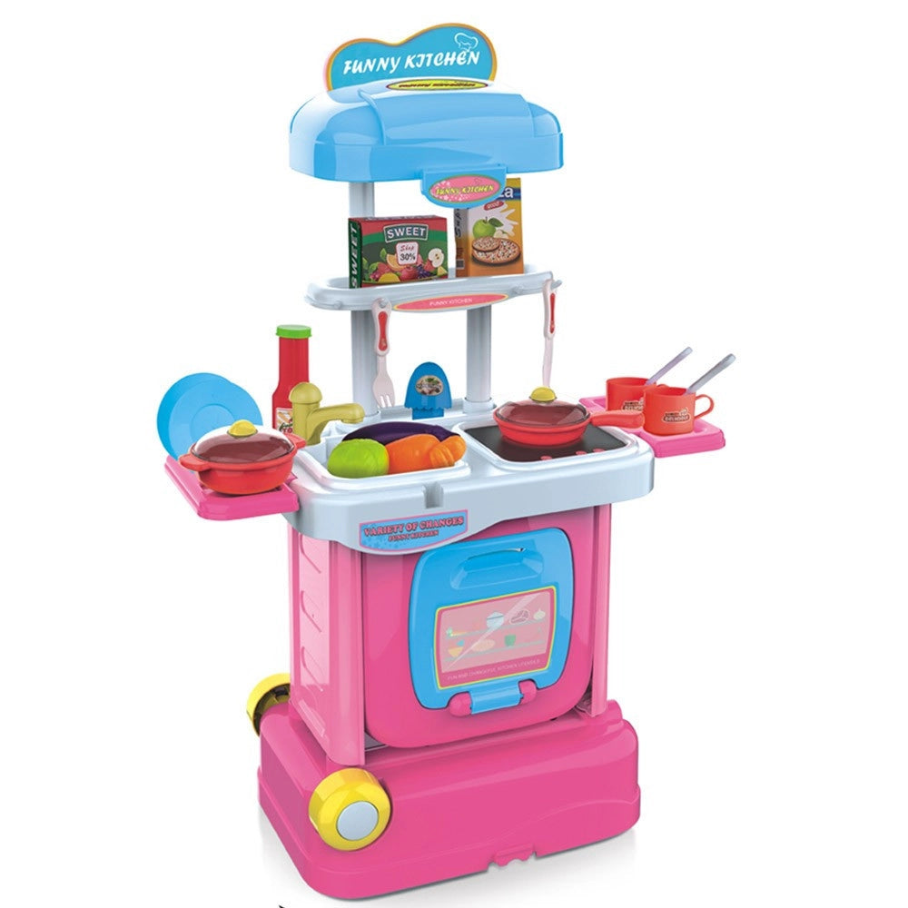Trade Shop - Cucina Giocattolo Bambini Fornello Luci Suoni Richiudibile In Trolley Accessori -