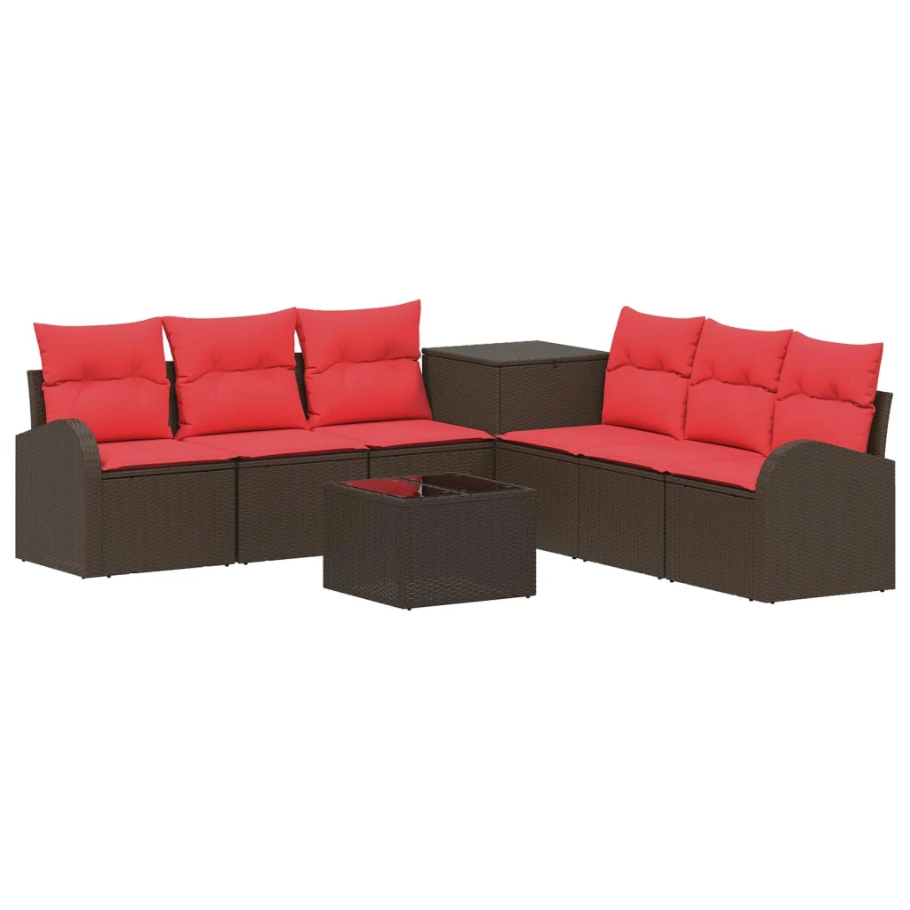 Set di divani 8 pz Marrone e Rosso Rattan sintetico e Acciaio 3448111