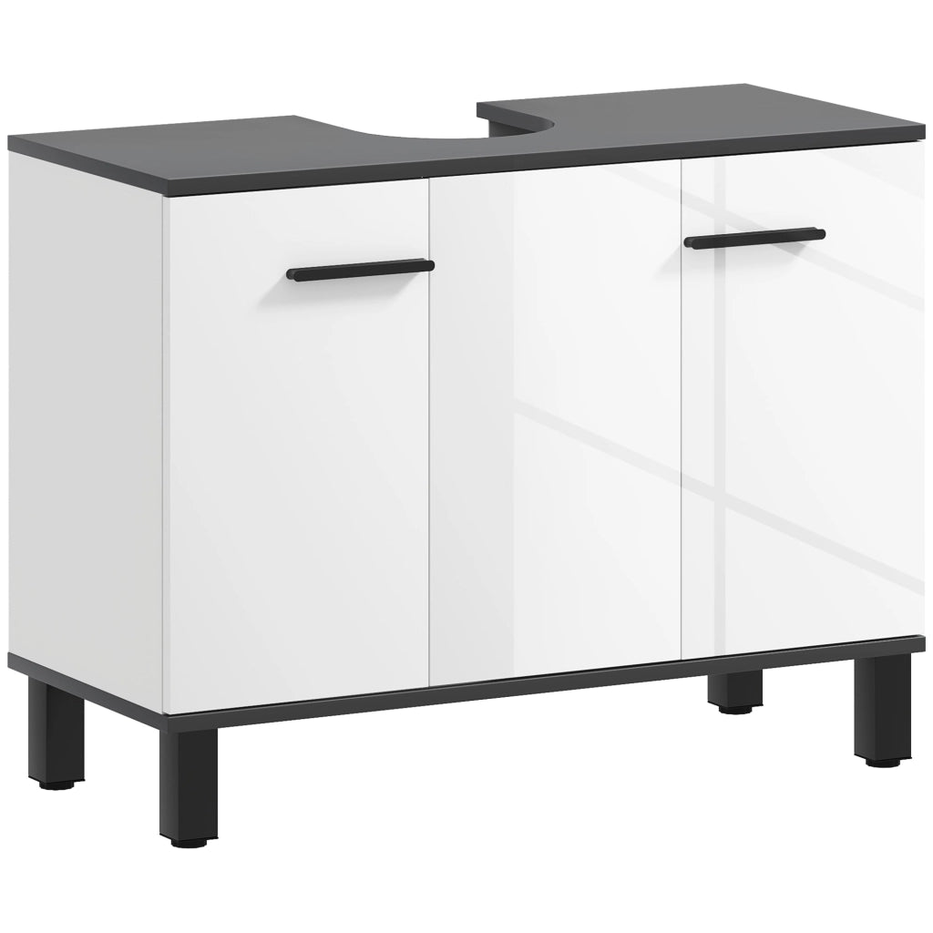 Mobile Sottolavabo da Bagno con Armadietto 2 Ante 80x34x60 cm Bianco Lucido