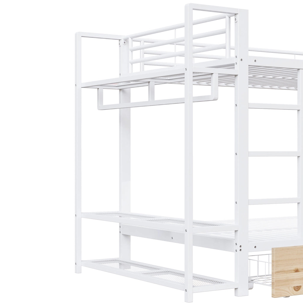 DESMIU Letto a Soppalco 2 Posti con 2 Cassetti, Ripiani e LED Regolabile 140 × 200 cm, Senza Materasso