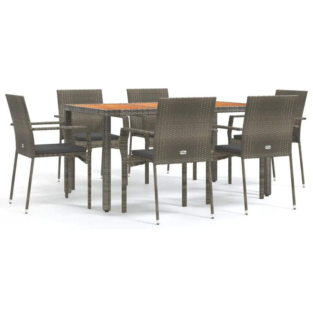 Set da Pranzo da Giardino 7 pz con Cuscini in Polyrattan Grigiocod mxl 76464