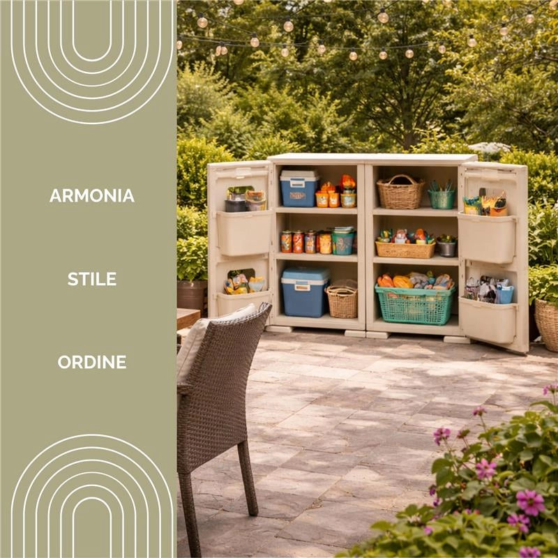 ARMADIO MULTIUSO 2 ANTE ANGORA 79X43X85,5 CM CON 4 TASCHE LATERALI – MOBILE ORGANIZZATORE VERTICALE PER LAVANDERIA E RIPOSTIGLIO