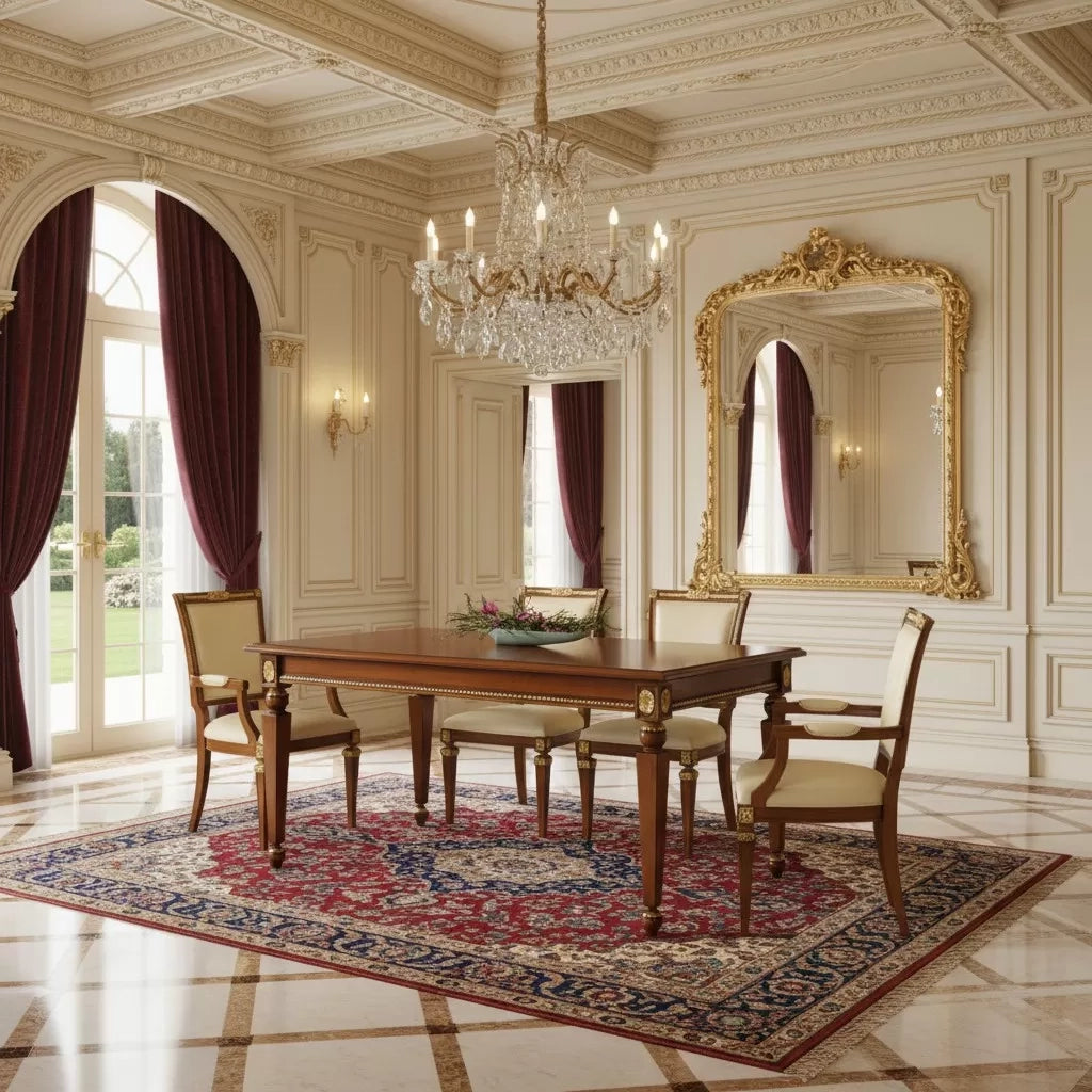 Tavolo fisso classico in legno finitura elite' e foglia oro l.170 p.90 h.79 - Mobili 2G