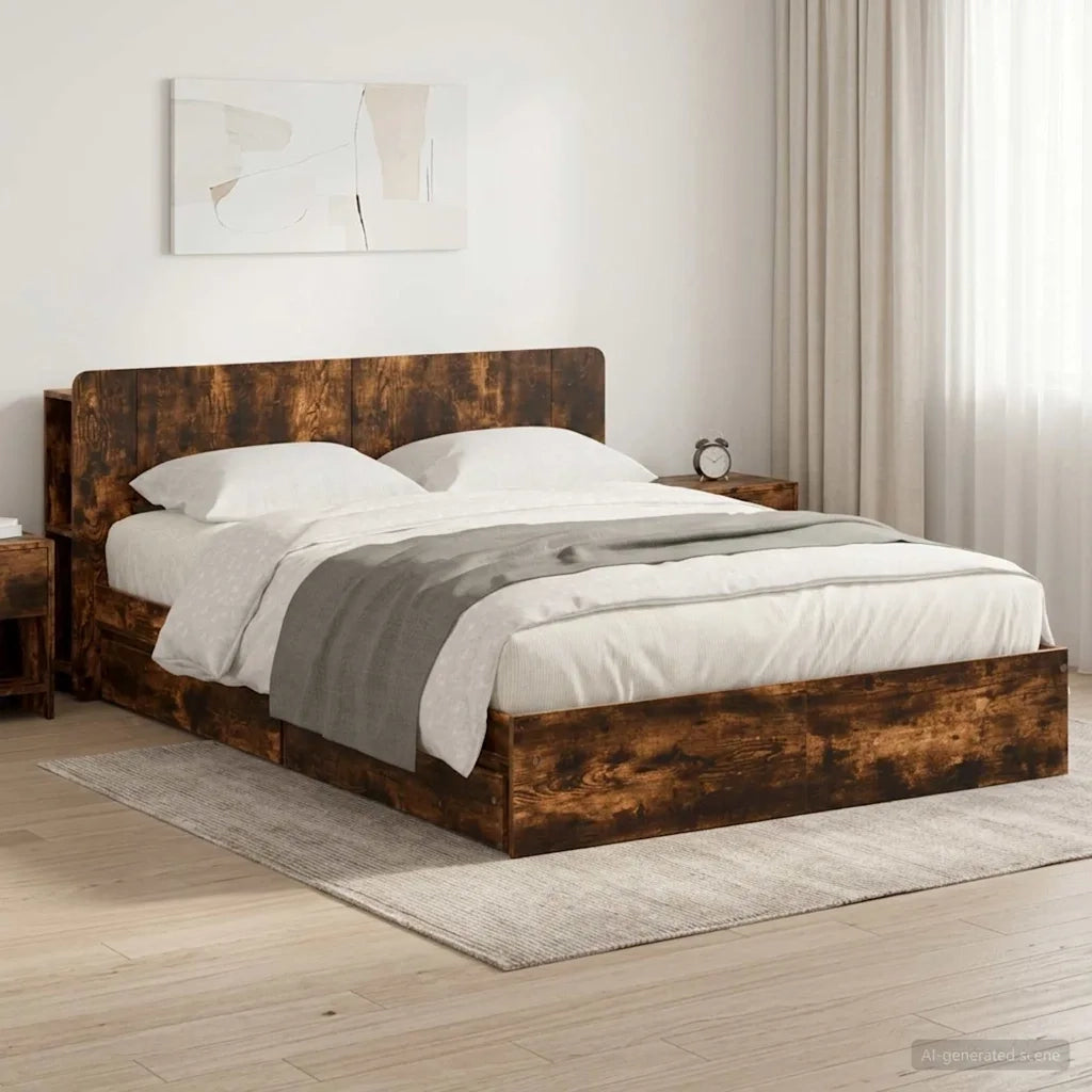 Telaio del letto con storage Rovere Fumo 135 x 190 cm