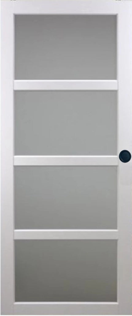 Porta Scorrevole in Vetro Tana Bianca H204 x L93 + Binario a rulli e 2 Gusci Neri