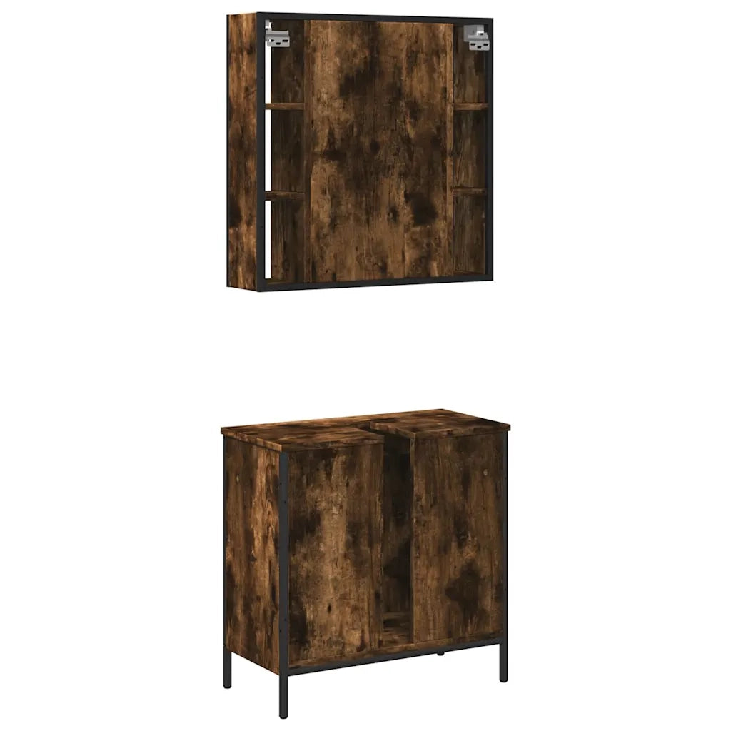 Set Mobili da Bagno 2 pz Rovere Fumo in Legno Multistrato 3214722
