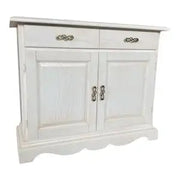 Credenza madia Alberta in legno 2 ante bugnate bianco anticato con zocolo sagomato