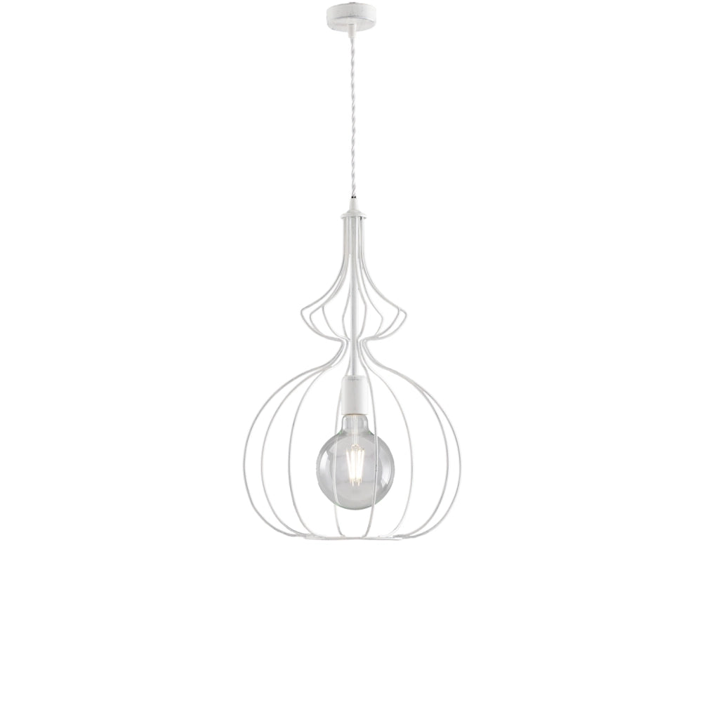 Sospensione Industrial 1Luce Olimpia Gabbia Ferro Laccato Bianco E Argento