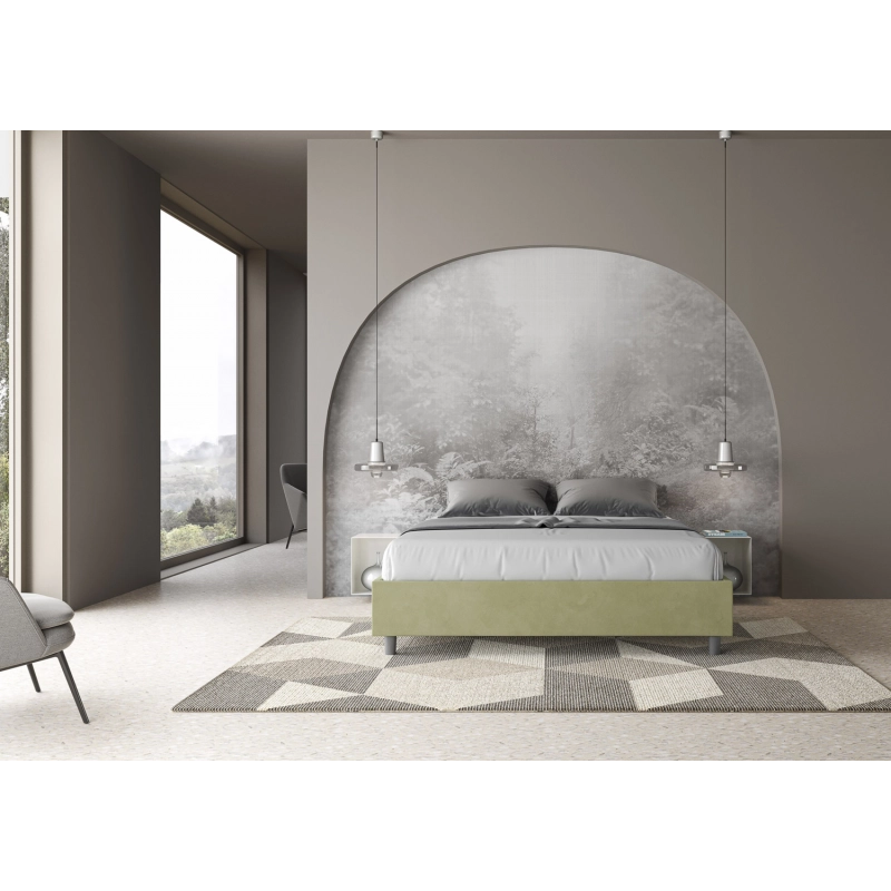 Letto Sommier imbottito Matrimoniale 160x190 cm Azelia - Contenitore,Microfibra,Tè verde