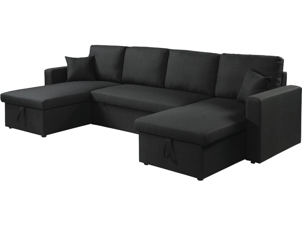 Divano letto angolare panoramico "Alain" in tessuto - 4 posti - Nero