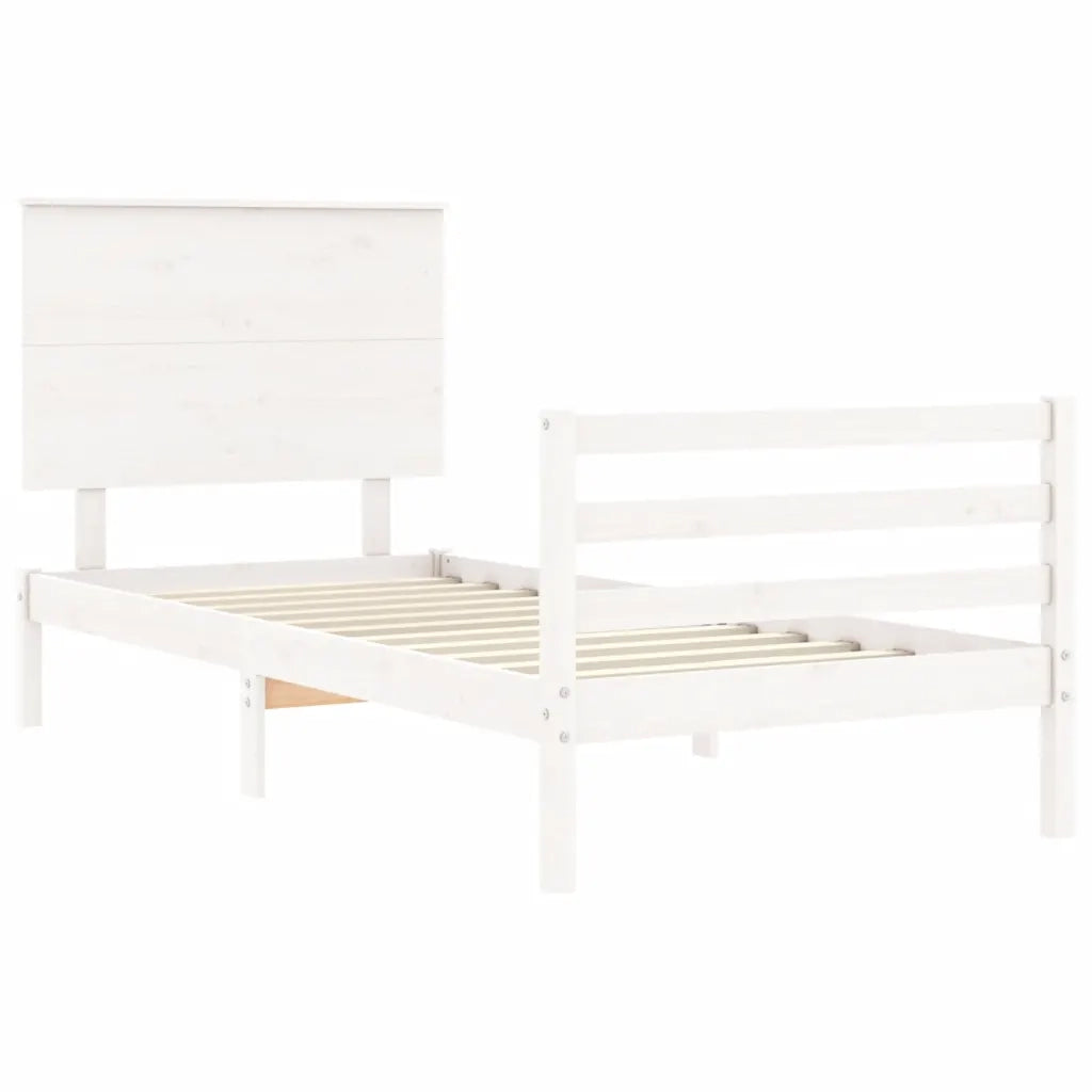 Giroletto con Testiera-Struttura Letto con testiera Bianco Single in Legno Massello 820884