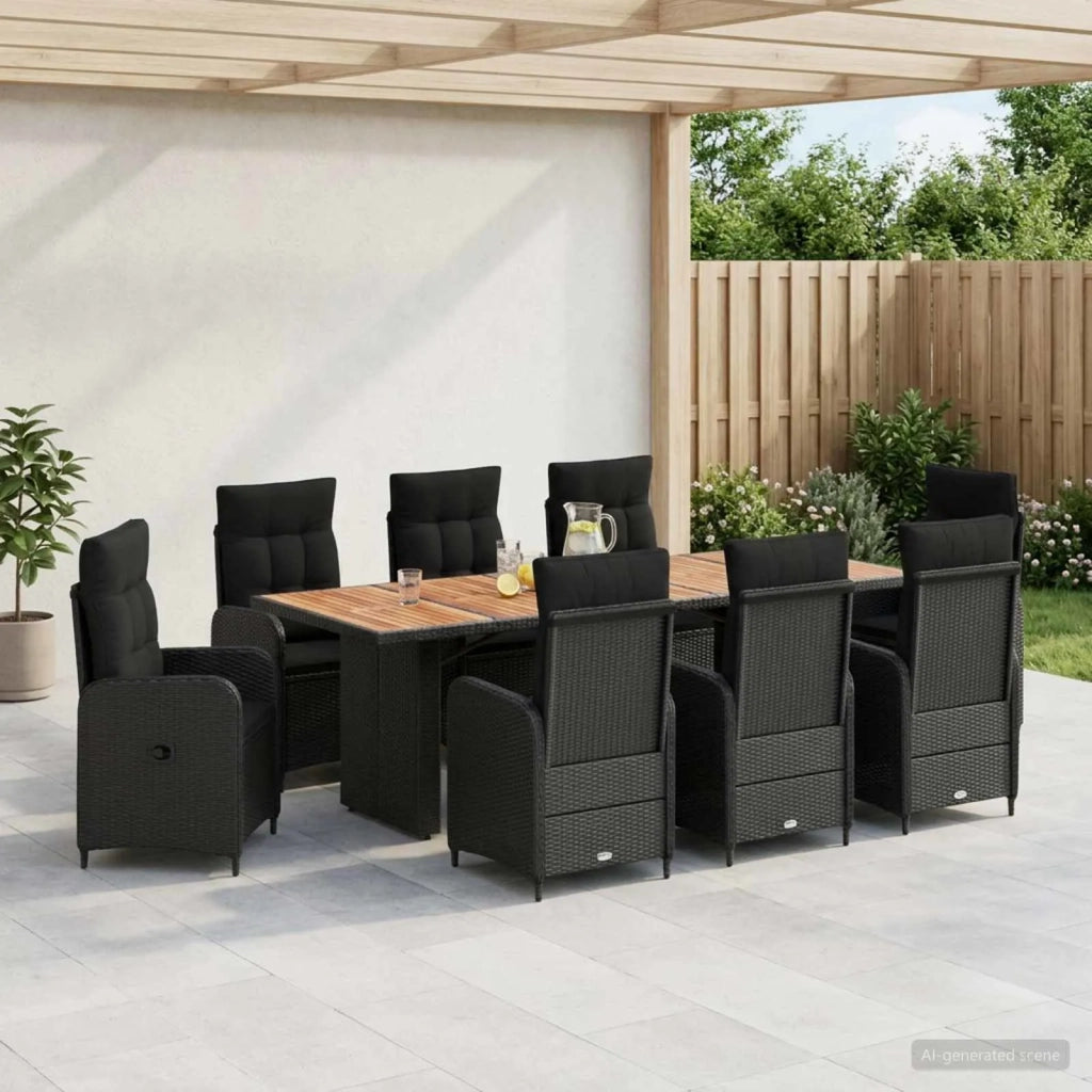 Set da pranzo per esterni 9 pz Nero polyrattan 3422371