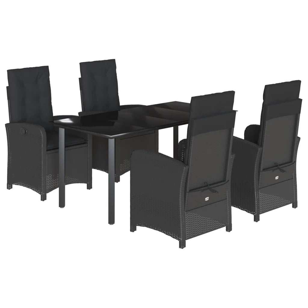 Set da Pranzo da Giardino 5 pz Nero con Cuscini in Polyrattan