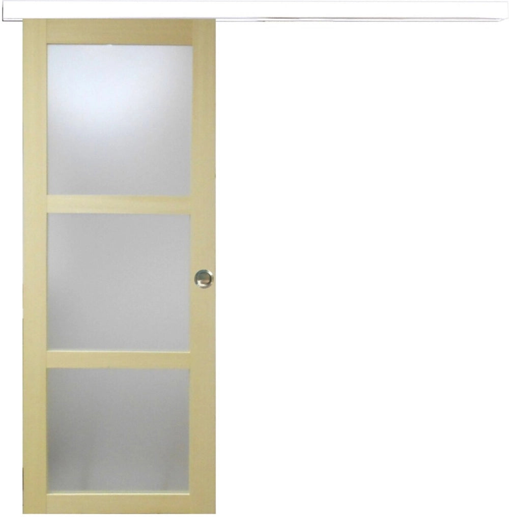 Porta scorrevole smaltata Ayous impiallacciato 3 vetri H204 x L93 + con guida bianca + 2 gusci installati
