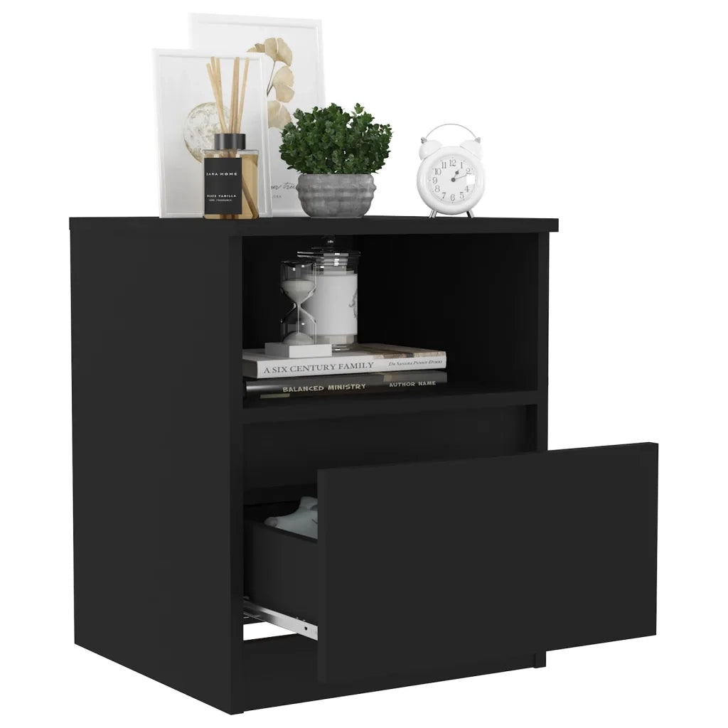 Set di 2 Comodini | Armadio da Notte | Mobiletto da notte Neri 40x40x50 cm in Legno Multistrato