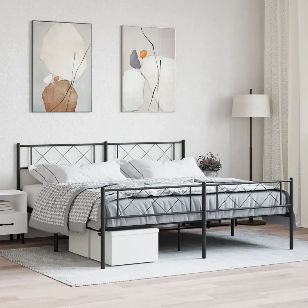 Letto matrimoniale | Letto per adulti | Giroletto senza Materaso con Pediera in Metallo Nero 180x200 cm