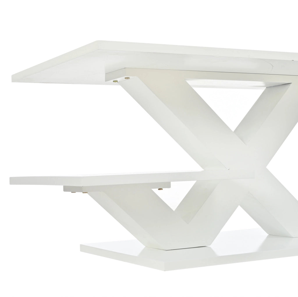 Tavolino da caffè 100x48x45 cm con doppio piano in MDF bianco