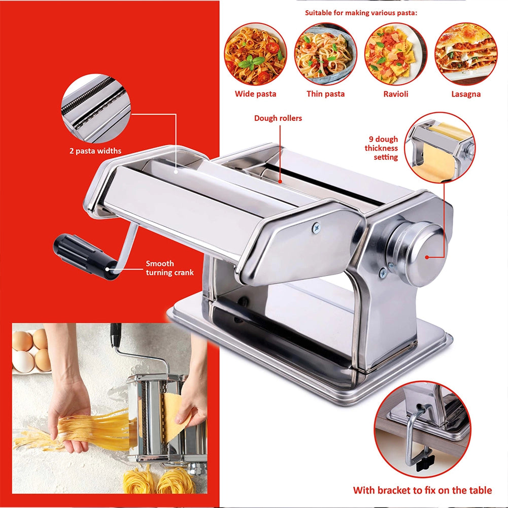 Macchina per la Pasta Fresca Manuale 20,5x20,2x15,2 cm con Morsetto da Tavolo in Acciaio Inox