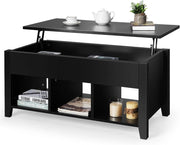 Tavolino da Salotto con Coperchio Sollevabile, Tavolino da Caffè Moderno Multifunzionale con Altezza Regolabile in Alto e Scompartimenti Nascosti e 3 Mensole Aperte in Basso (Nero)