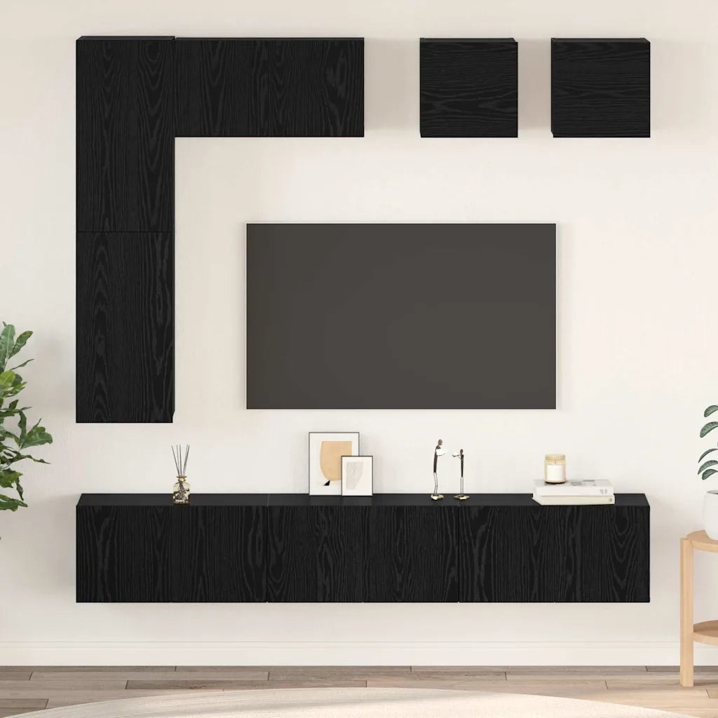 Set mobile TV 8 pcs Rovere Nero Legno multistrato 3393280