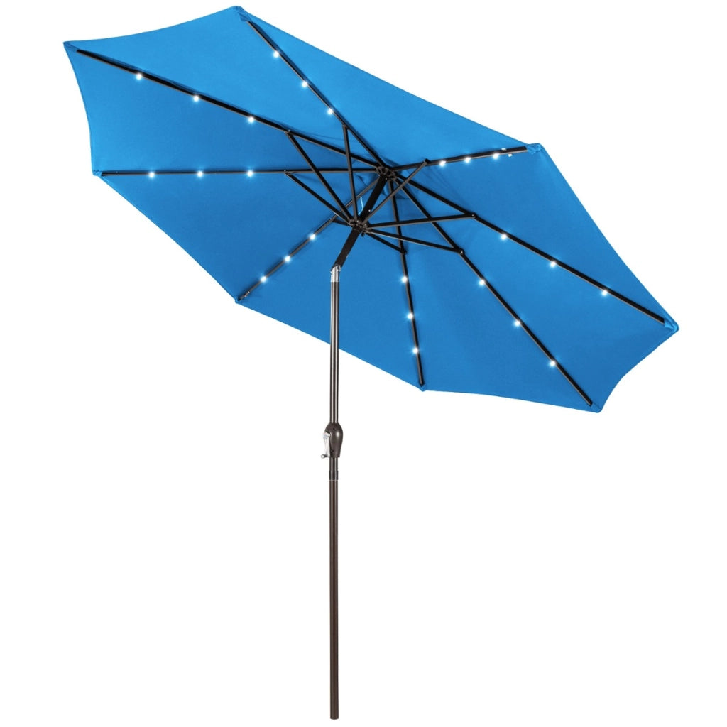 Ombrellone con luci LED da giardino in ferro ?300cm Parasole da esterno spaggia Azzurro-Ombrelloni