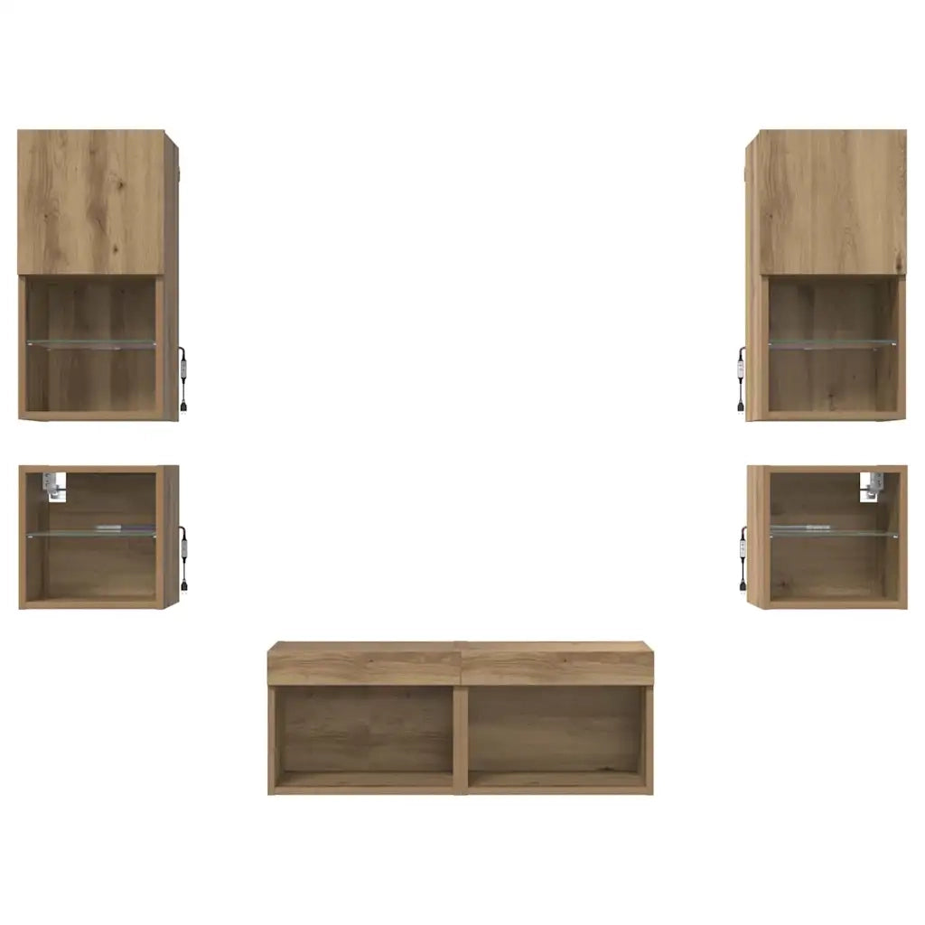 Unit¨¤ per TV a Muro 8 pz | Armadietto TV | Mobile Porta TV Rovere artigianale Legno multistrato