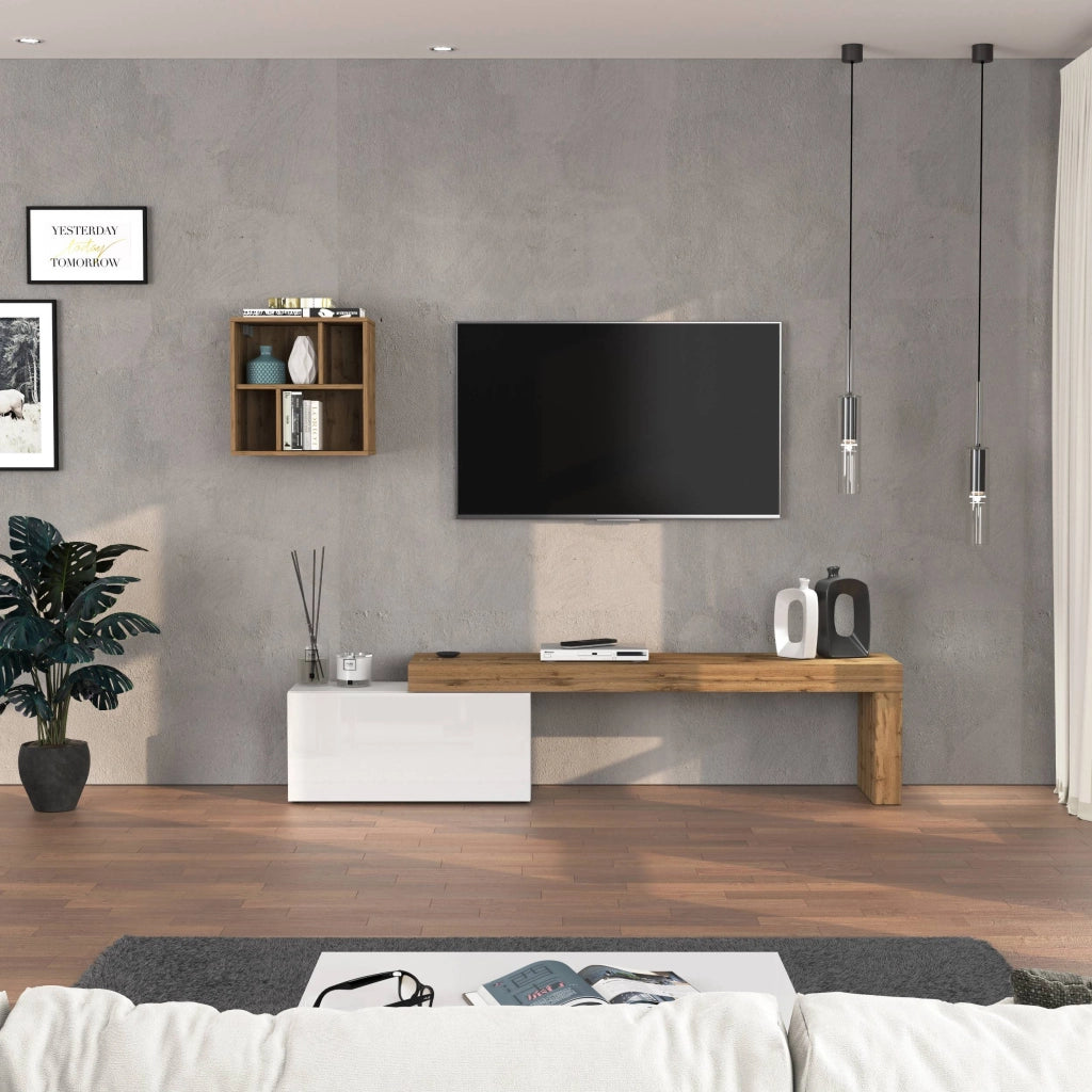 WHOUS Parete attrezzata Chronos set soggiorno bianco lucido e rovere 180/260x40 cm