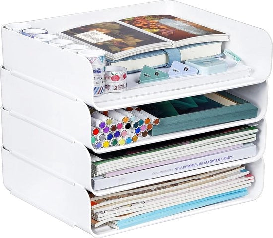 Organizzatore per ufficio con 4 piani per documenti A4 e carte - 4 pezzi in bianco