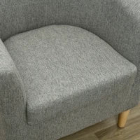 Poltrona Moderna a Pozzetto in Tessuto Effetto Lino con Gambe in Legno, 74x63x73cm, Grigio