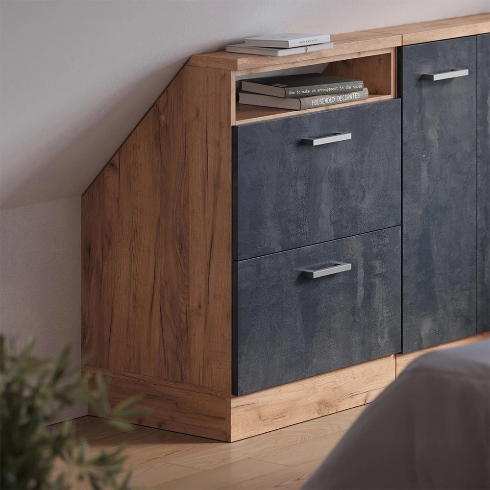 Mobile sottotetto Rion Calce nera/Rovere dorato con 2 cassetti Vicco