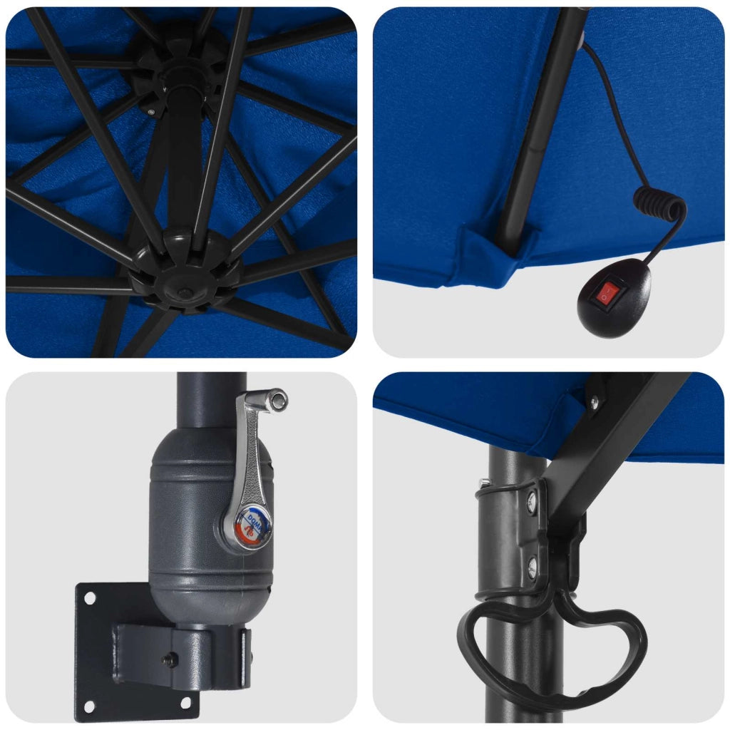 Moderno ombrellone da giardino inclinabile con illuminazione LED per esterni 248 x 248 x 148 cm poliestere azzurro 02_0058649