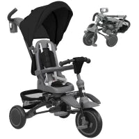 Triciclo per Bambini 6 in 1 con Maniglione di Spinta e Sedile Girevole, 111.5x52x98 cm, Nero