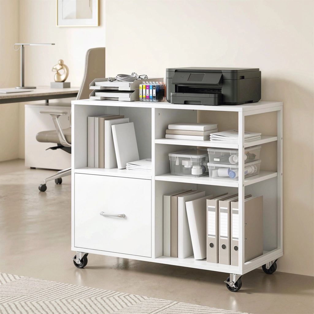 Tavolo per stampante con ruote e cassetto A4 ¨C zephmum ¨C bianco