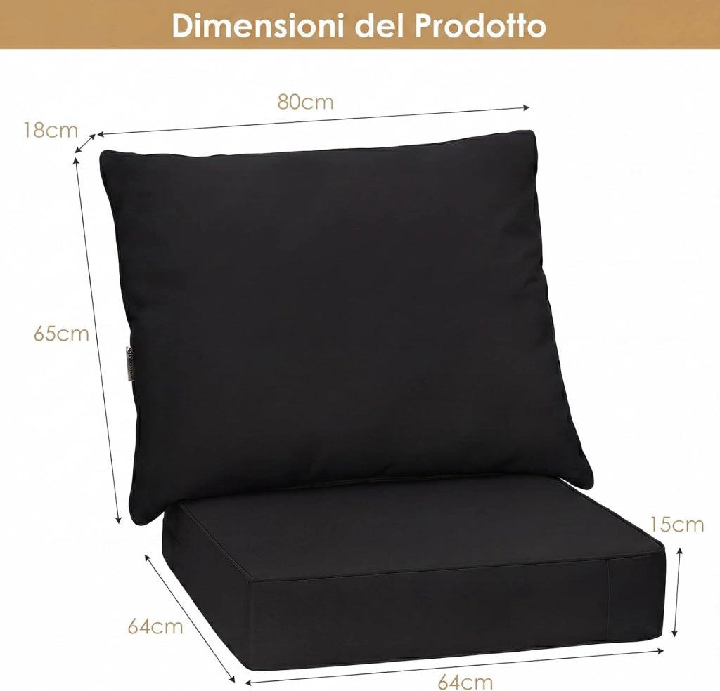 Cuscino per Divano da Giardino, Cuscino per Sedia Rattan per Esterno, Set di 2 Cuscino per Mobili da Giardino (Nero)
