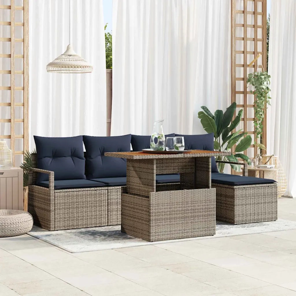 Set da Pranzo per Giardino con cuscino 6 pcs Grigio e Blu Navy