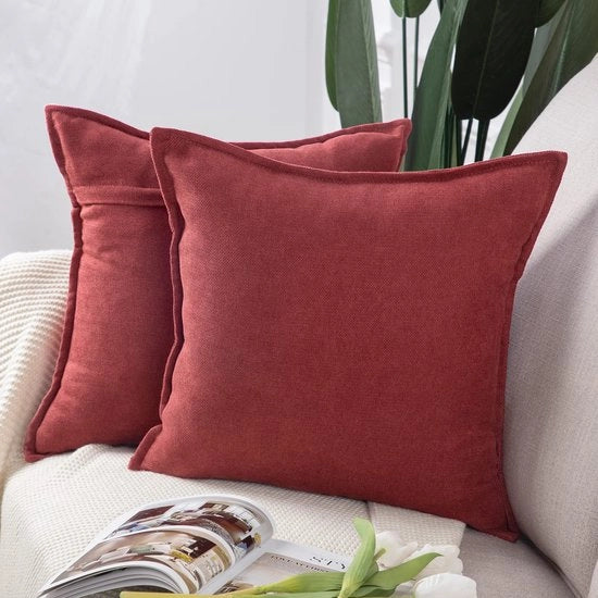 Set di 2 cuscini di chenille corti copricuscino morbido per cuscino di divano, camera da letto copricuscino rosso bordeaux 60x60 cm quadrato