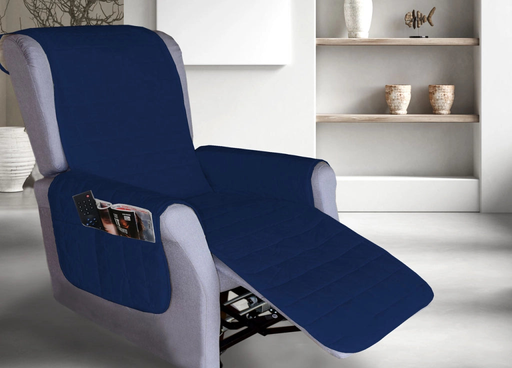 Copripoltrona Reclinabile Trapuntata Idrorepellente Antimacchia Tinta Unita Relax Poltrona Linea Pensieri Delicati - Poltrona - Blu