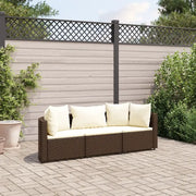 vidaXL Set Divano da Giardino 3 pz con Cuscini Marrone in Polyrattan