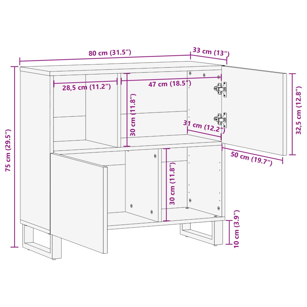 Mobile 80x33.5x75 cm in Legno Massello di Mango