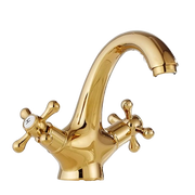 EVA | Rubinetto da bagno vintage Rubinetto da bagno dorato lucido |  retrò in acciaio inossidabile premium | Miscelatore gastronomico per  2 attacchi