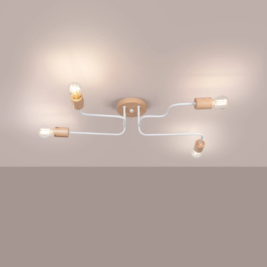 Plafoniera industriale bianca legno PALMOS 4xE27 Pure Lume