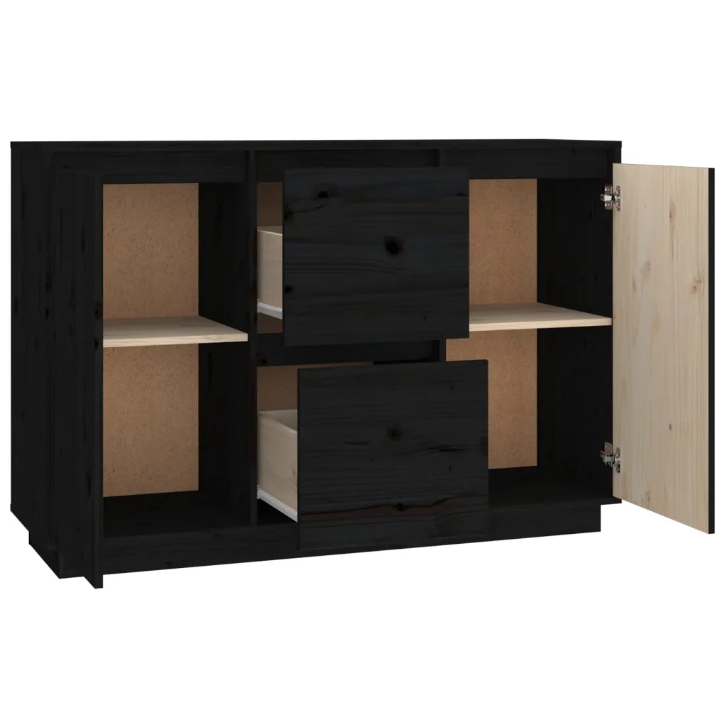 Credenza Nera 111x34x75 cm in Legno Massello di Pino 814313