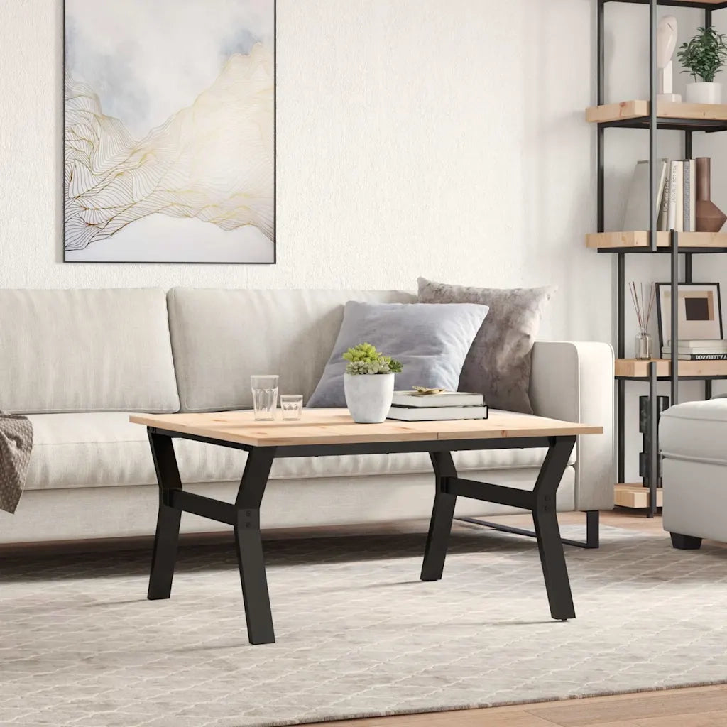 Tavolino da Salotto Telaio a Y 90x90x45 cm Legno Pino e Acciaio